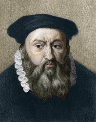 フランスの宗教改革者・作家であるジャン・カルヴァン（1509-1564）の肖像。