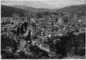 view of the city of Sarajevo in 1894 - view of the city of Sarajevo in 1894 - engraving