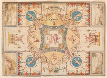 ニンフ、ケンタウロス、雄鹿、象が描かれたハドリアヌスの別荘の天井、1785年頃のデッサン