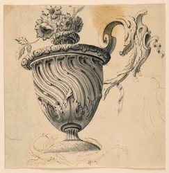 素描、天井画、花瓶、1725-50年頃