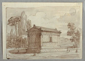 素描 風景の中の古典的寺院 1805年頃