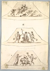 デッサン、装飾プロジェクト：フローラとゼフィーロをあしらった3つの台形、1815年頃