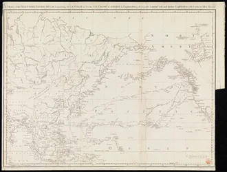 キャプテン・クックが1778年と1779年に探検し、ジョン・メアレスが1788年と1789年にさらに探検したアジア北東部沿岸とアメリカ北西部沿岸を含む北太平洋海図（印刷物）