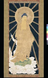 Amitabha (Amida) Triad Descending From Heaven (pigmentti konshilla (sininen riisipaperi))