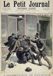 アナキストのフランソワ・ケーニッヒシュタイン（母の名前から）（1859 - 1892）の逮捕。Le petit journal 