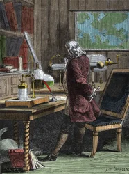 哲学者、物理学者、アメリカ大使であるベンジャミン・フランクリン（1706-1790）の研究室（フィラデフィア）。