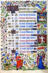 15世紀に作られた時間の書。1月の月号。ミラノ、トリブルジアーナ図書館。