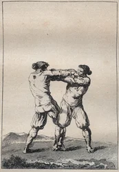 ジャック・カンブリ（1749-1807）の「Voyage dans le Finistere ou État de ce département en 1794 et 1795」に掲載されたブルトン人力士の版画。