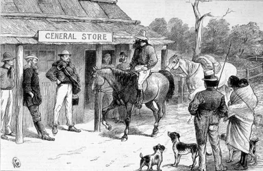 オーストラリアのブッシュショップ（1880年頃）。