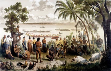 ラオスのバサックでのカヌーレース。F.ガルニエ編「1866年～1868年のインドシナ探検航海の地図