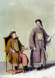 中国のタルタル帝国の皇帝とその宦官-J.フェラリオ編「Le costume ancien et moderne」所収。ミラノ