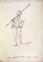 ジャン・フランソワ・マルモンテル（1778年）のリブレットをもとに、ニッコロ・ヴィト・ピッチーニ（またはピッチーニ）（1728-1800年）が作曲した同名のオペラのローランの衣装。18世紀末の図面