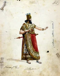 ジュゼッペ・ヴェルディ（1813-1901）のオペラ「ナブッコ」におけるバビロンの王ナブカドネザルの衣装。スカラ座博物館