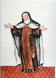 ペルーの日常生活と風俗: "" Carmelite dechaussee "" Trujillo del Peru "" Trujillo司教(1782-1785)のBaltasar Martinez Companon y Bajandaの本から抜粋した水彩画。18世紀 Madrid.パラシオ・リアル図書館