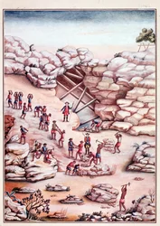 ブラジルの鉱山でのダイヤモンド採掘。18世紀の水彩画、リオデジャネイロ、国立図書館