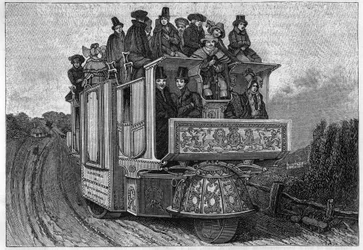 1833年にバーミンガムで作られたガーチ博士の三輪機械自動車。19世紀のイタリアの彫刻。