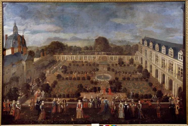 1673年、国王ルイ14世とその宮廷人の滞在のためのデュカル宮殿での饗宴。匿名の絵画