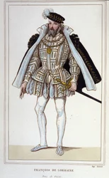 フランソワ・ド・ロレーヌ（1519-1563）。オマール公爵、第2代ギーズ公爵。フランスの陸軍中将。1830年に描かれた版画。