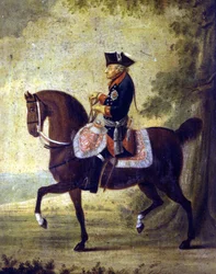 プロイセンの王、フリードリヒ大帝（1712〜1786）。絵の枠の下には「...ベルリン1776年」と書かれています。リソルジメント博物館。ミラノ