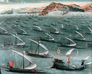 ジェノバの町を離れたフランス艦隊（画