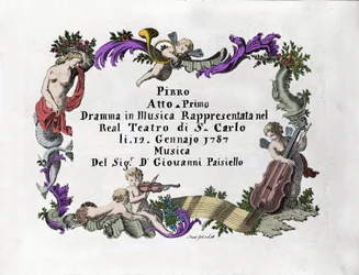 イタリアの作曲家Giovanni Paisiello (or Paesiello or Paesieillo) (1740-1816)の「Pirro」の正面図。1787