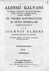 De Viribus Electricitatis in Motu Musculari Commentarius "の扉 イタリアの物理学者ルイジ・ガルヴァーニによる動物の筋肉における電気の循環についての論考