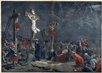 聖金曜日：イエス・キリスト（Jesus Christ）の十字架刑。4月3日付「le Pelerin」掲載のイラスト