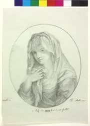 頭にシーツを巻いた若い女性の半身像 ベールをかぶった処女の女性