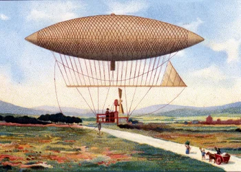 ヘンリー・ギファードの飛行船（1825〜1882年）。1851年。19世紀末のクロモリトグラフ。