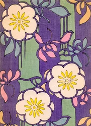 ラベンダーとグリーンの背景に花が咲いているイラスト