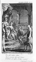 アントニオ・サリエリ（1750〜1825）のオペラ「セミラミス」のイラスト。ピエール・メタスタス（またはピエトロ・メタスタシオ）によるブックレット。第1幕、第3場。