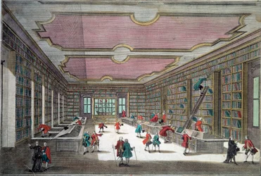 ゴッティンゲン図書館の内観。18世紀のパリの版画、B.N.