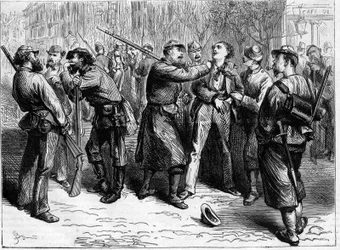 1871年のパリのコミューン。フェデレの部隊によるレフラクトリーの逮捕。