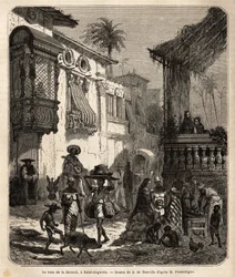 1565年にスペイン人によって設立されたアメリカ（米国）最古の都市、セントオーガスティンのLa casa de la Merced（現在のマーシー通り）；小さくて人口の多いこの街のメインストリートには、様々な動物がいて、様々なアメリカのtが融合した特異な風景が広がっている