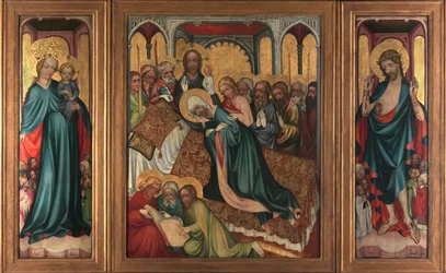 La mort de la Vierge - Retable de Roudnice (, vers 1410 - The Death of the Virgin.ルドニツェの祭壇画 - 匿名。パネルにテンペラ、1410年頃。プラハ、ナショナル・ギャラリー