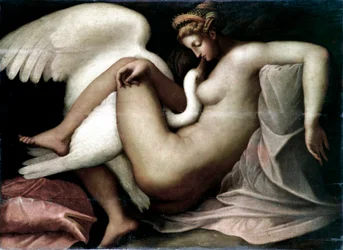レダと白鳥 ミケランジェロ（MichelangeloまたはMichelangelo）と呼ばれるミケランジェロ・ブオナローティの原画の後の匿名の絵画