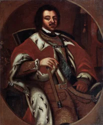 ロシア皇帝ピョートル 1 世 (大帝) (1672-1725) が王位に就く (皇帝ピョートル 1 世が即位)。 匿名の絵。 キャンバスに油彩、18世紀初頭。 国立美術館、ヤロスラヴィ (ロシア)。