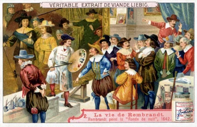オランダの画家レンブラント（1606-1669）の生涯をリービッヒ・クロモリトグラフィーで描いた作品。