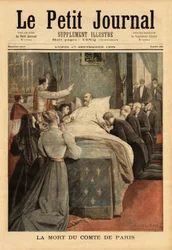 ルイ・フィリップ・ドルレアン（1838-1894）パリ伯爵は、死の床にあって、フィリップ6世の名でドルレアン派をフランス王位に就かせ、亡命先のイギリス・バッキンガムシャー州ストウハウス城で死去した。Le petit journa」に掲載されているエングレーヴィング
