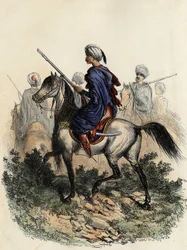 1831年に訓練されたアルジェの農村警察を担当するムーア人のジャンダルム（野戦軍人）。