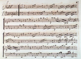 ラモー作の抒情的な悲劇「カストールとポリュックス」の楽譜のページ（1737年