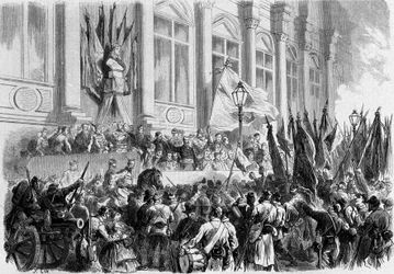 パリ、ラ・コミューン：1871年3月26日、オテル・ド・ヴィル広場で行われた住民投票の結果を宣言する。