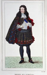 フィリップ2世（オルレアン、シャルトル、ヴァロワ、ヌムール、モンペンシエ公）（1674-1723）。1715年から1723年までフランスの摂政。1830年に描かれた版画。