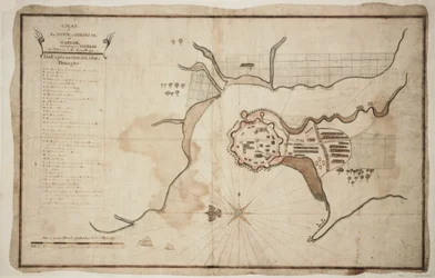 ガリアの町と要塞の平面図、1755年頃（インク、水彩画）