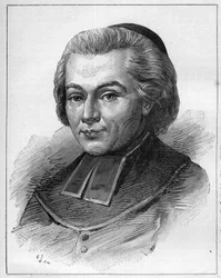 フランスの聖職者・作家であるアッベ・ファーブルまたはジャン・バティスト（Jean Baptiste）・ファーブル（1727-1783）の肖像。"Le Monde Illustré "のエングレーヴィング