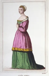 アグネス・ソレル（1422-1450）の肖像（ボーテ・シュル・マルヌの婦人）（ボーテ・シュル・マルヌ）。シャルル7世のお気に入り。1830年のエングレーヴィング