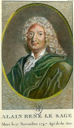 アラン・ルネ・レサージュ（Alain-Rene Le Sage）（1668-1747）フランスの作家の肖像。18世紀のエングレーヴィング。個人蔵