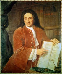 リブレット兼詩人のアポストロ・ゼノ（1668 - 1750）の肖像。