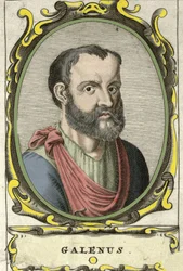ギリシャの医師、クロード・ガリエン（Claudio Galeno or Claudius Galenus or Galen, v. 131 - v. 201）の肖像。18世紀のエングレーヴィング。