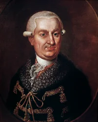 1783年にプラハ国立劇場を創設したフランツ・アントン・フォン・ノスティッツ・リーネック伯爵（1725-1794）の肖像（プラハのエステ劇場（Stavovske divadlo）を建設した貴族フランチシェック・アントニン伯爵ノスティッツ・リーネックの肖像） 匿名の絵画